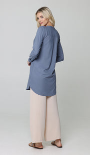 Parisa Long Mostly Cotton Everyday Tunic - Denim Blue