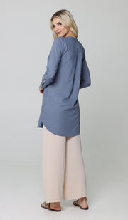 Parisa Long Mostly Cotton Everyday Tunic - Denim Blue - PREORDER (ships in 2 weeks)