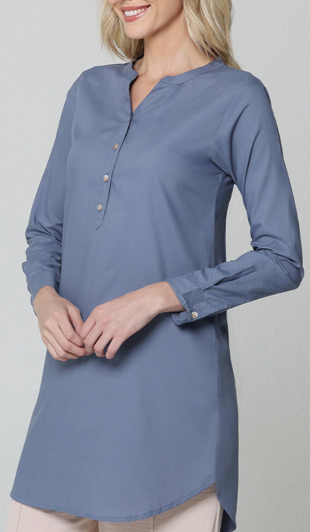 Parisa Long Mostly Cotton Everyday Tunic - Denim Blue - PREORDER (ships in 2 weeks)