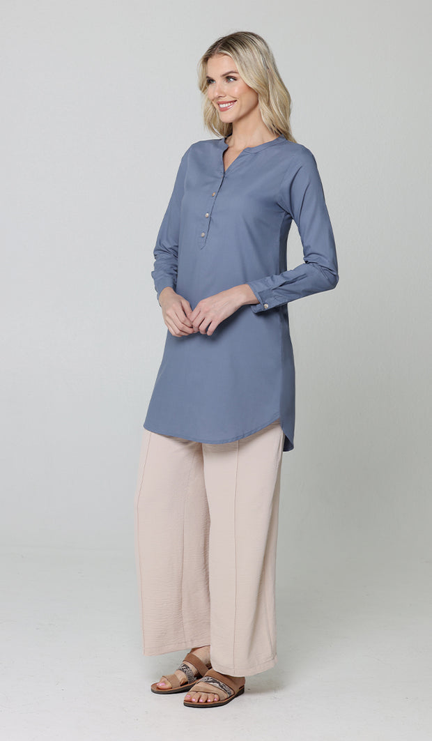 Parisa Long Mostly Cotton Everyday Tunic - Denim Blue