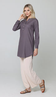 Parisa Long Mostly Cotton Everyday Tunic - Dusty Violet