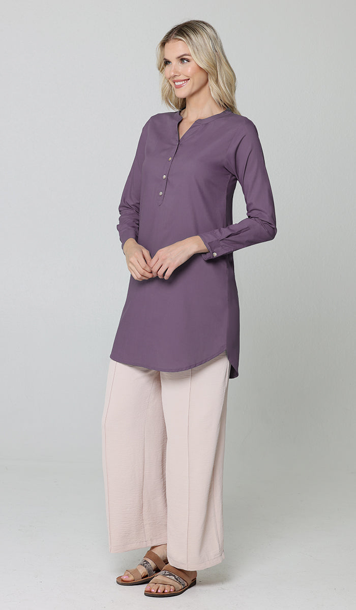 Parisa Mostly Cotton Long Modest Everyday Tunic - Dusty Violet