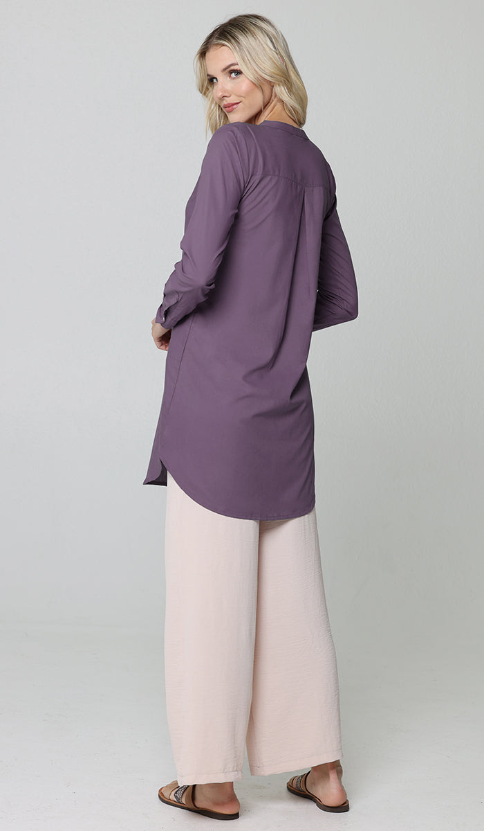 Parisa Mostly Cotton Long Modest Everyday Tunic - Dusty Violet