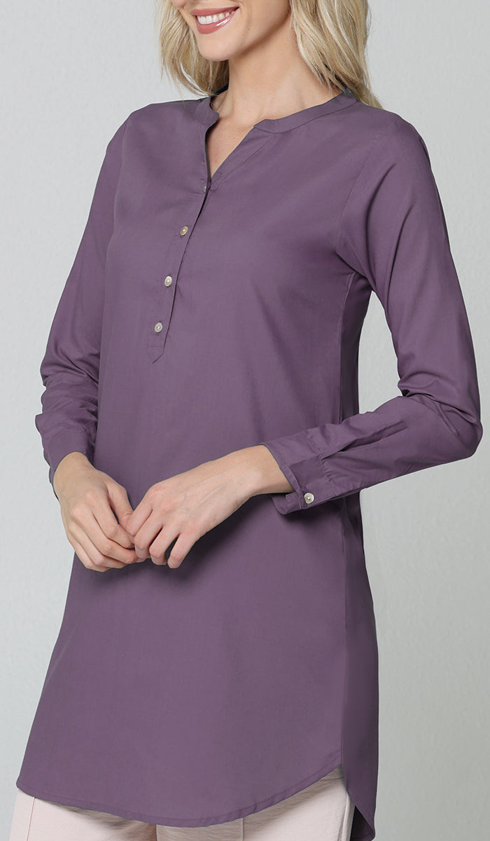 Parisa Mostly Cotton Long Modest Everyday Tunic - Dusty Violet