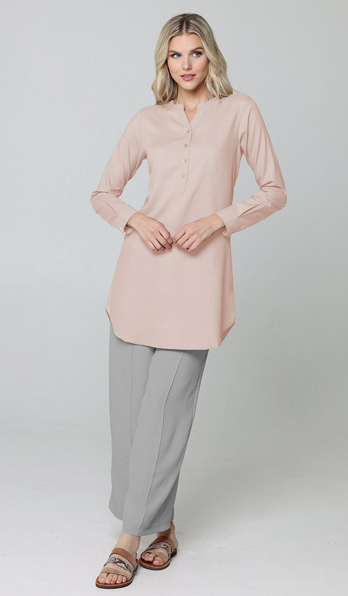 Tunique longue et modeste de tous les jours en coton majoritairement Parisa - Blush