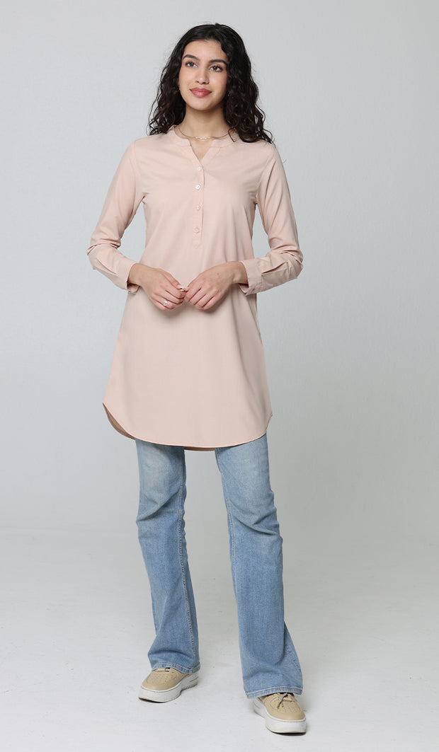 Parisa Mostly Cotton Long Modest Everyday Tunic - Blush