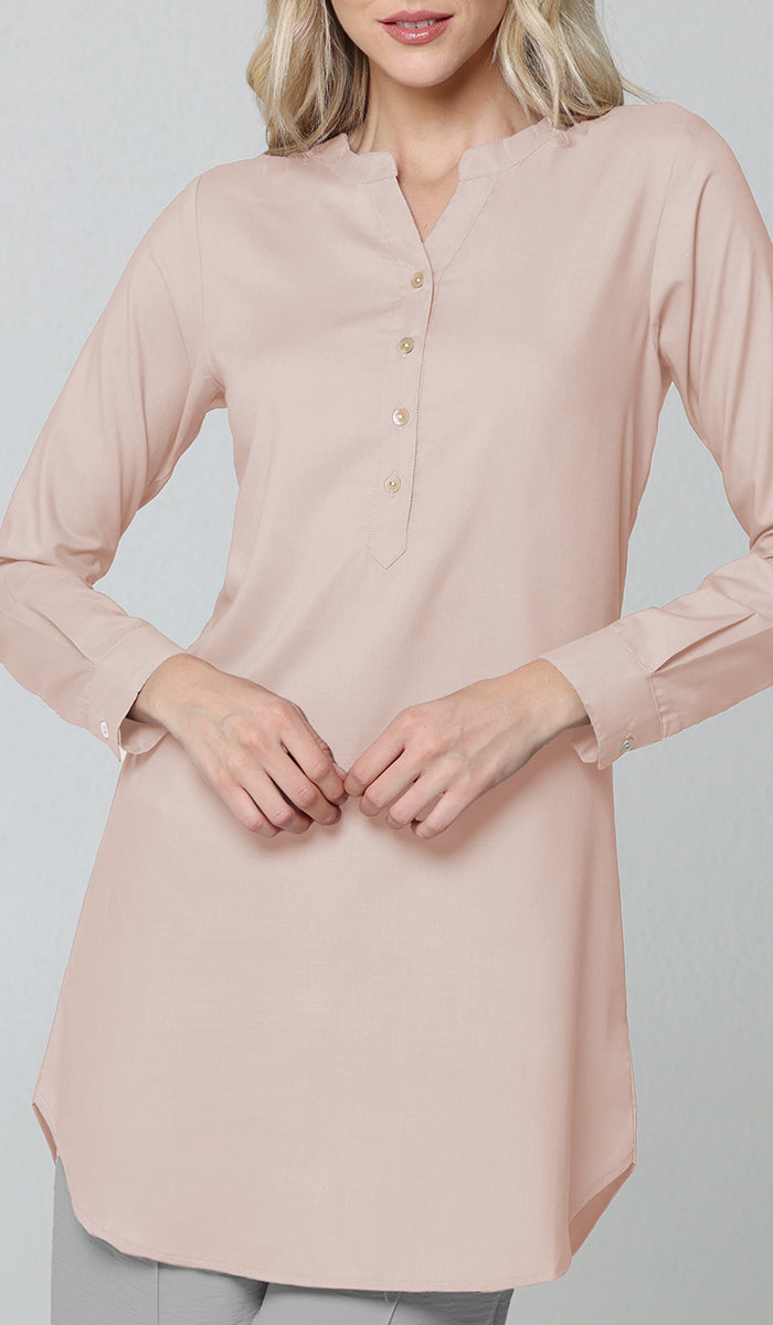 Tunique longue et modeste de tous les jours en coton majoritairement Parisa - Blush