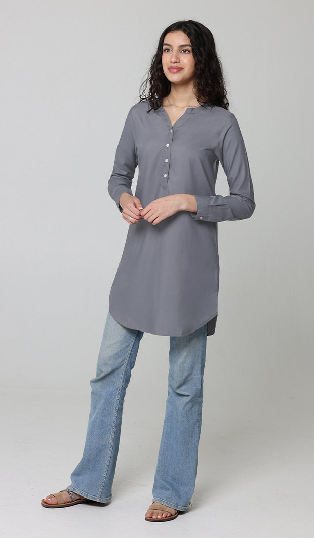 Parisa Mostly Cotton Long Modest Everyday Tunic - Charcoal