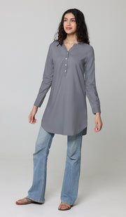 Parisa Mostly Cotton Long Modest Everyday Tunic - Charcoal - PREORDER (ships in 2 weeks)