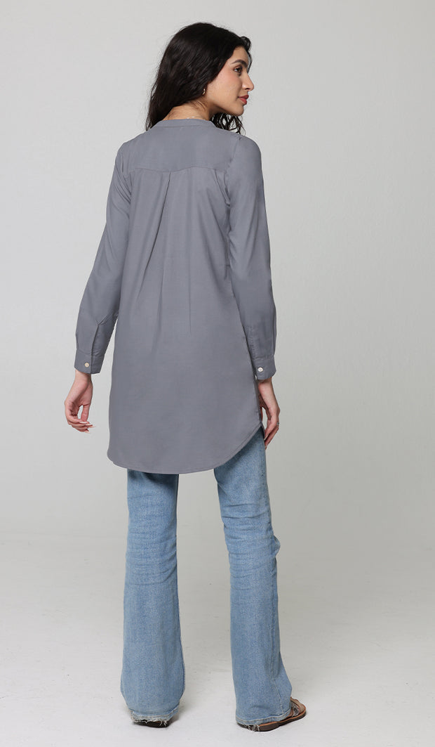 Parisa Mostly Cotton Long Modest Everyday Tunic - Charcoal