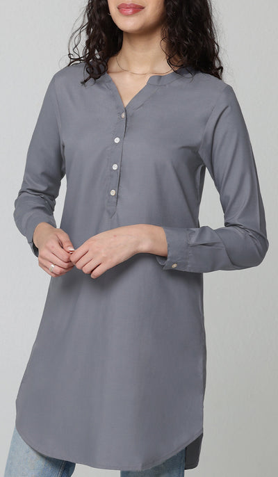 Parisa Mostly Cotton Long Modest Everyday Tunic - Charcoal - PREORDER (ships in 2 weeks)