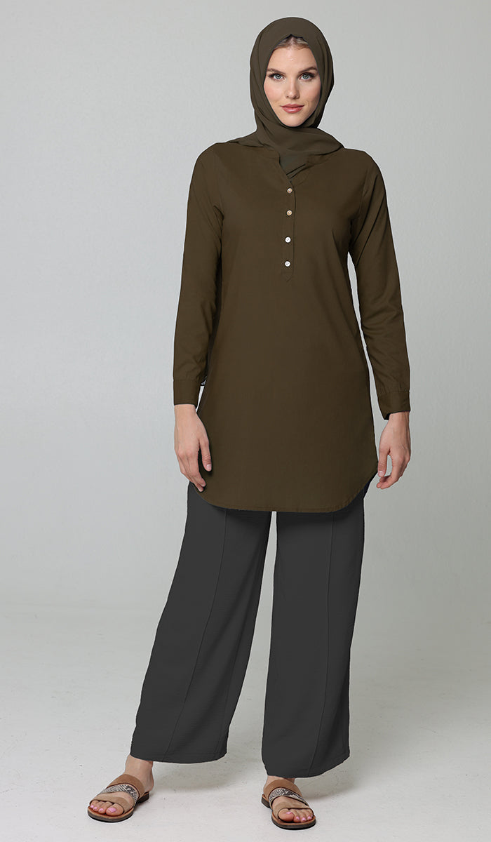 Tunique longue et modeste de tous les jours en coton majoritairement Parisa - Sarcelle