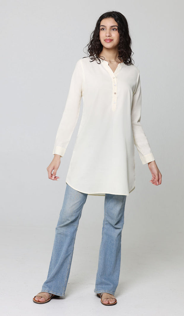 Parisa Mostly Cotton Long Modest Everyday Tunic - Cream