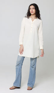 Parisa Mostly Cotton Long Modest Everyday Tunic - Cream