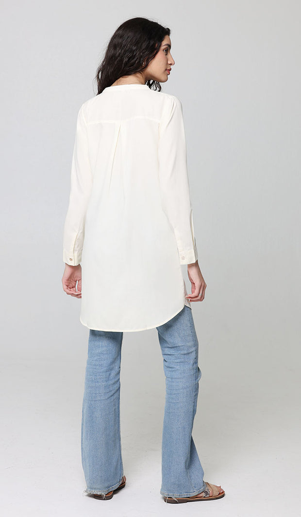 Parisa Mostly Cotton Long Modest Everyday Tunic - Cream