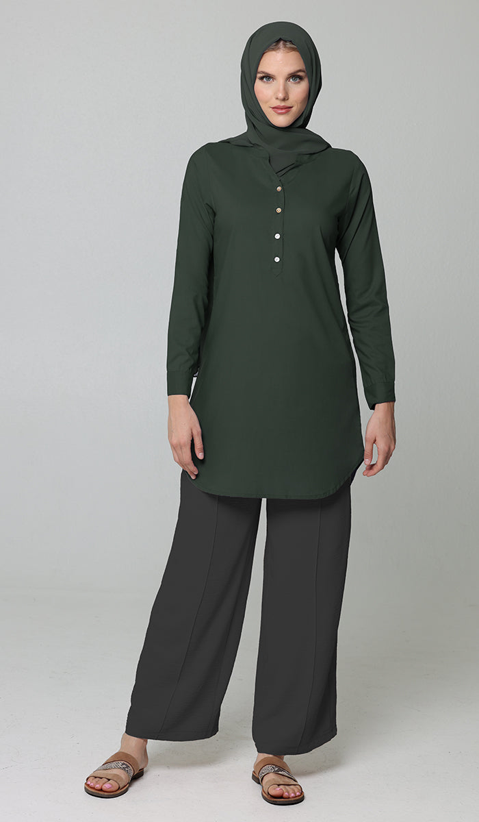 Tunique longue et modeste de tous les jours en coton majoritairement Parisa - Sarcelle