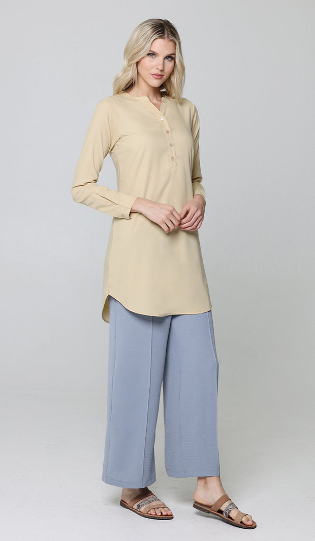 Parisa Mostly Cotton Long Modest Everyday Tunic - Khaki