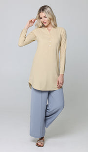 Parisa Mostly Cotton Long Modest Everyday Tunic - Khaki - PREORDER (ships in 2 weeks)