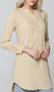 Parisa Mostly Cotton Long Modest Everyday Tunic - Khaki - PREORDER (ships in 2 weeks)