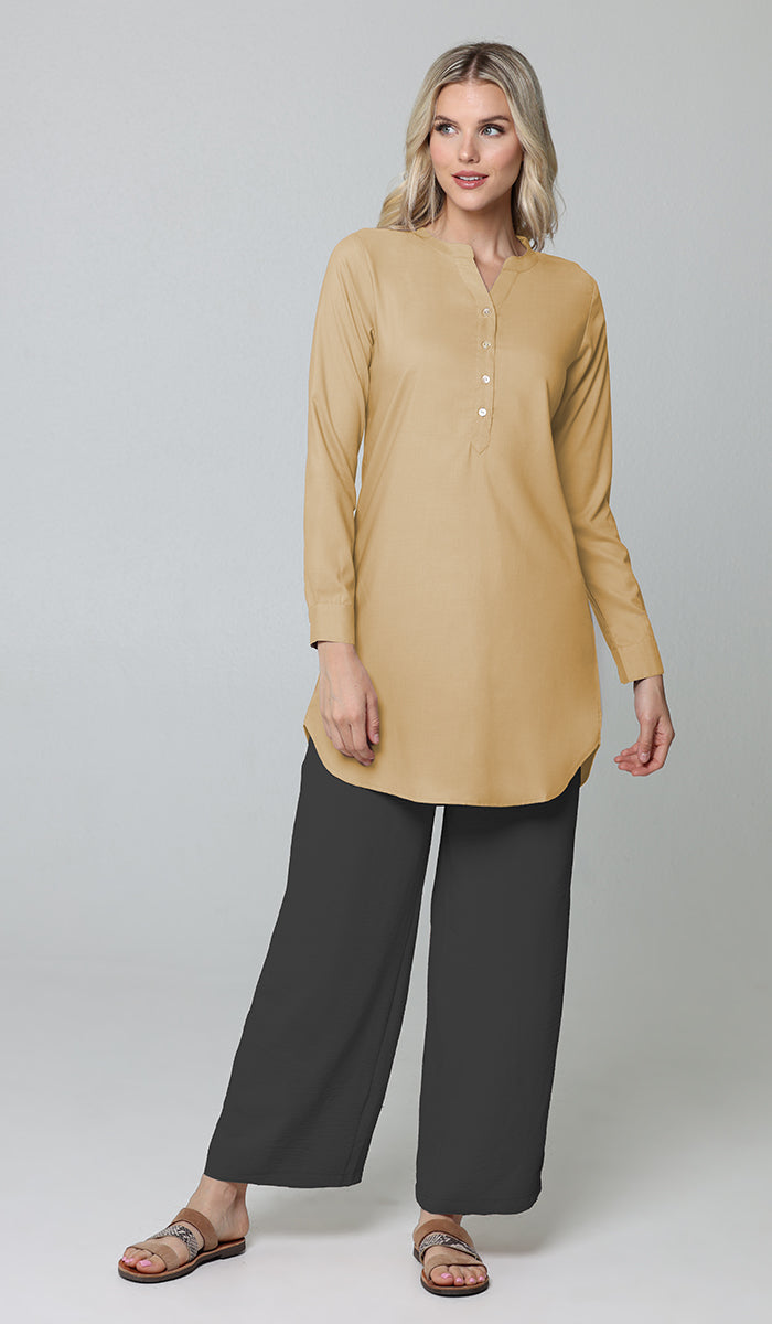 Parisa Mostly Cotton Long Modest Everyday Tunic - Saffron - PREORDER (ships in 2 weeks)