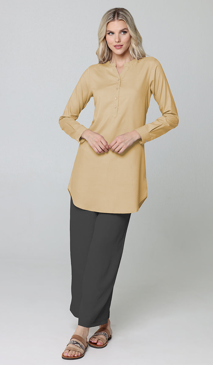 Parisa Mostly Cotton Long Modest Everyday Tunic - Saffron - PREORDER (ships in 2 weeks)