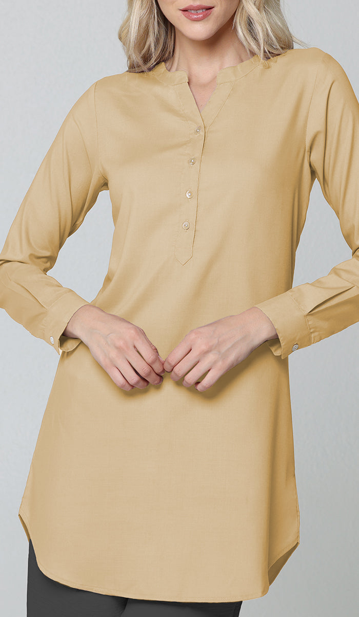 Parisa Mostly Cotton Long Modest Everyday Tunic - Saffron - PREORDER (ships in 2 weeks)