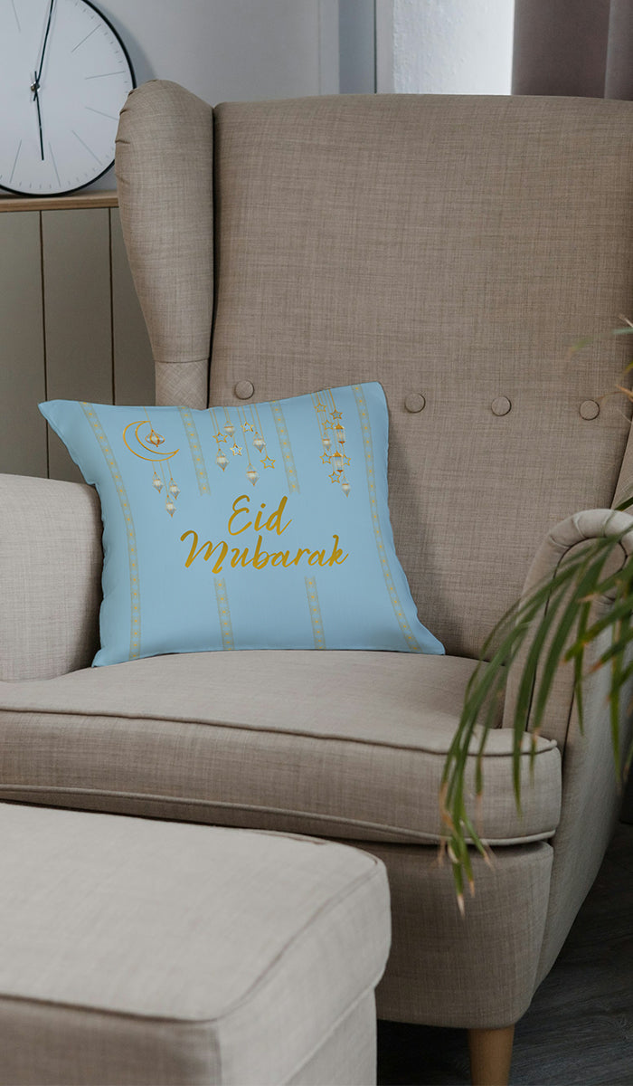 Ramadan Kareem/ Eid Mubarak Reversible Pillow - Blue and Gold Lanterns