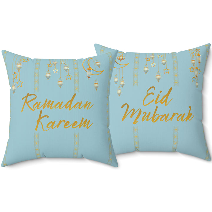 Ramadan Kareem/ Eid Mubarak Reversible Pillow - Blue and Gold Lanterns