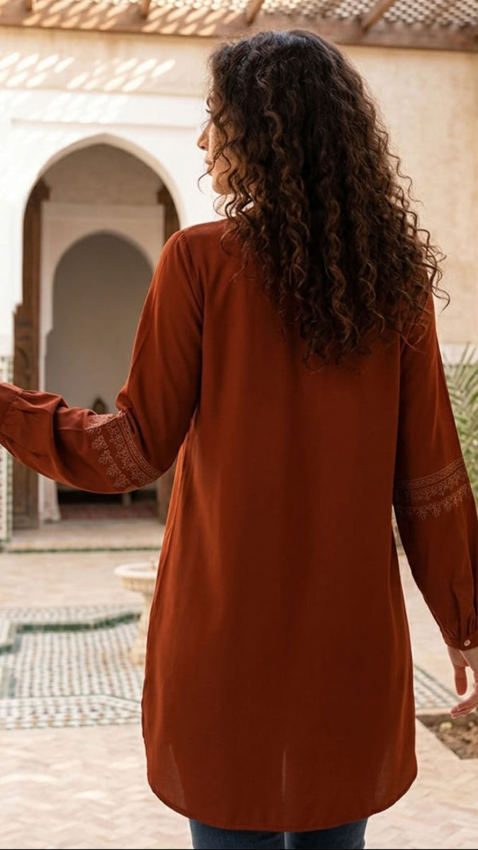 Tunique Longue Modeste Brodée Razia - Safran