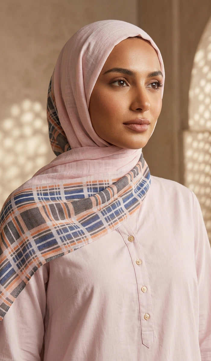 Risa Printed Cotton Non-slip Wrap Hijab Scarf - Pink/Brown/Orange