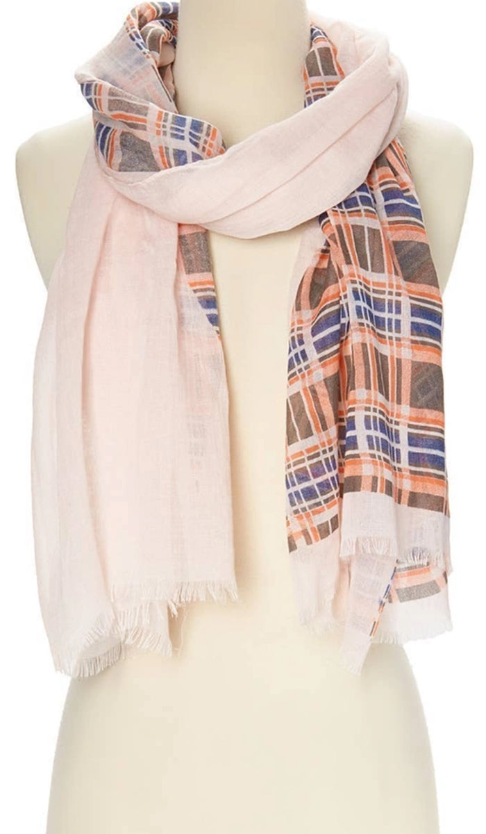 Risa Printed Cotton Non-slip Wrap Hijab Scarf - Pink/Brown/Orange
