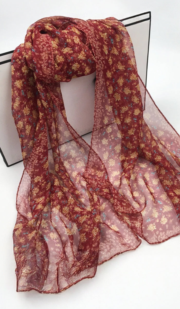 Rosa Chiffon Floral Print Wrap Hijab - Maroon/Cream