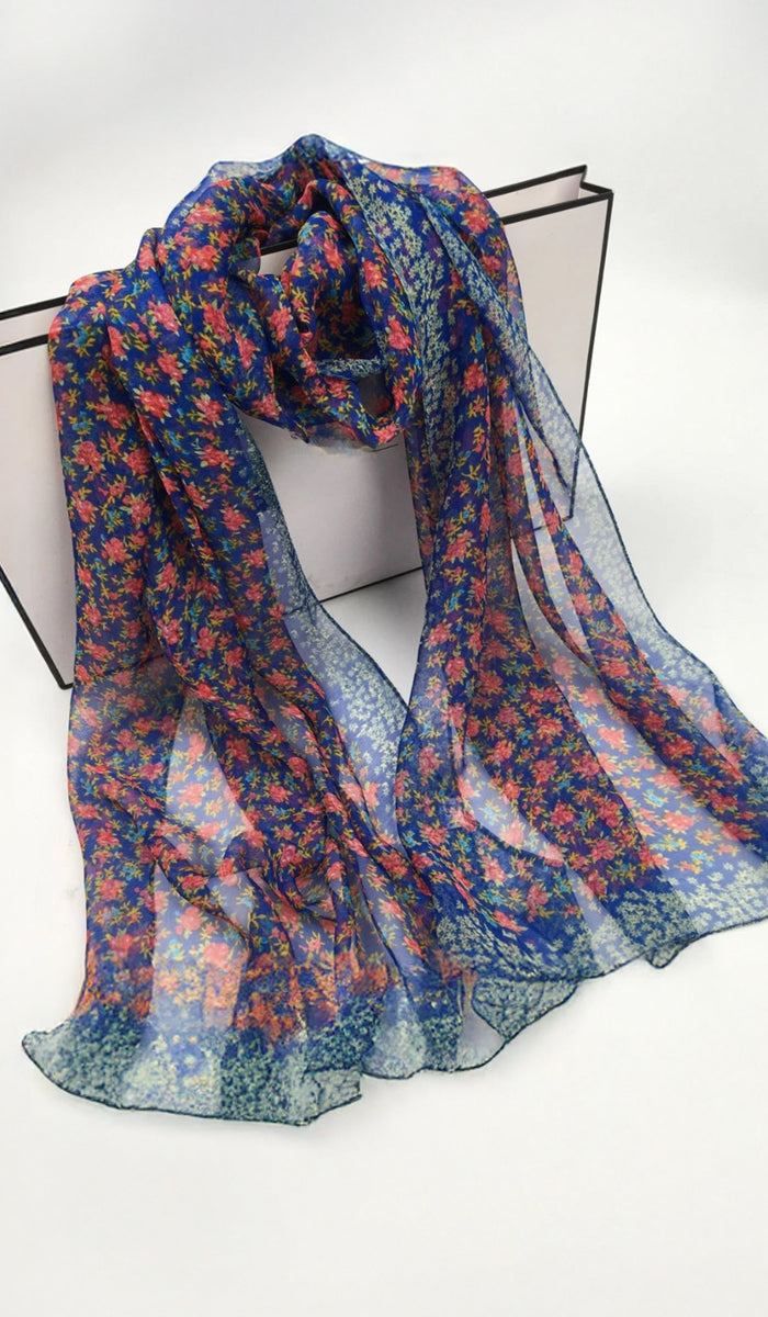 Rosa Chiffon Floral Print Wrap Hijab - Royal/Rose