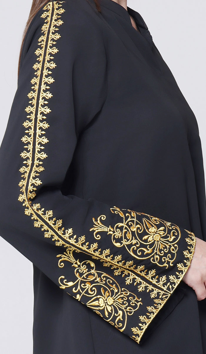 Ruma Embroidered Modest Midi Tunic - Black/Gold