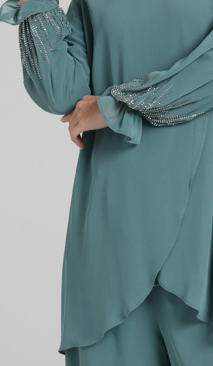 Details of embellished sleeve on Seema tunic. 