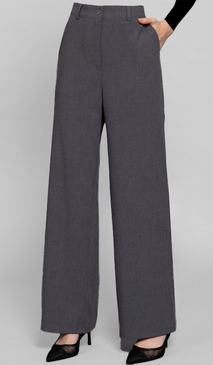Salma Tailored Stretch Waist Trouser Pants - Charcoal