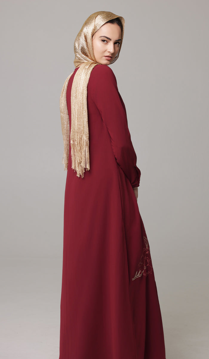 Saman Embroidered Chiffon Modest Long Maxi Dress - Ruby