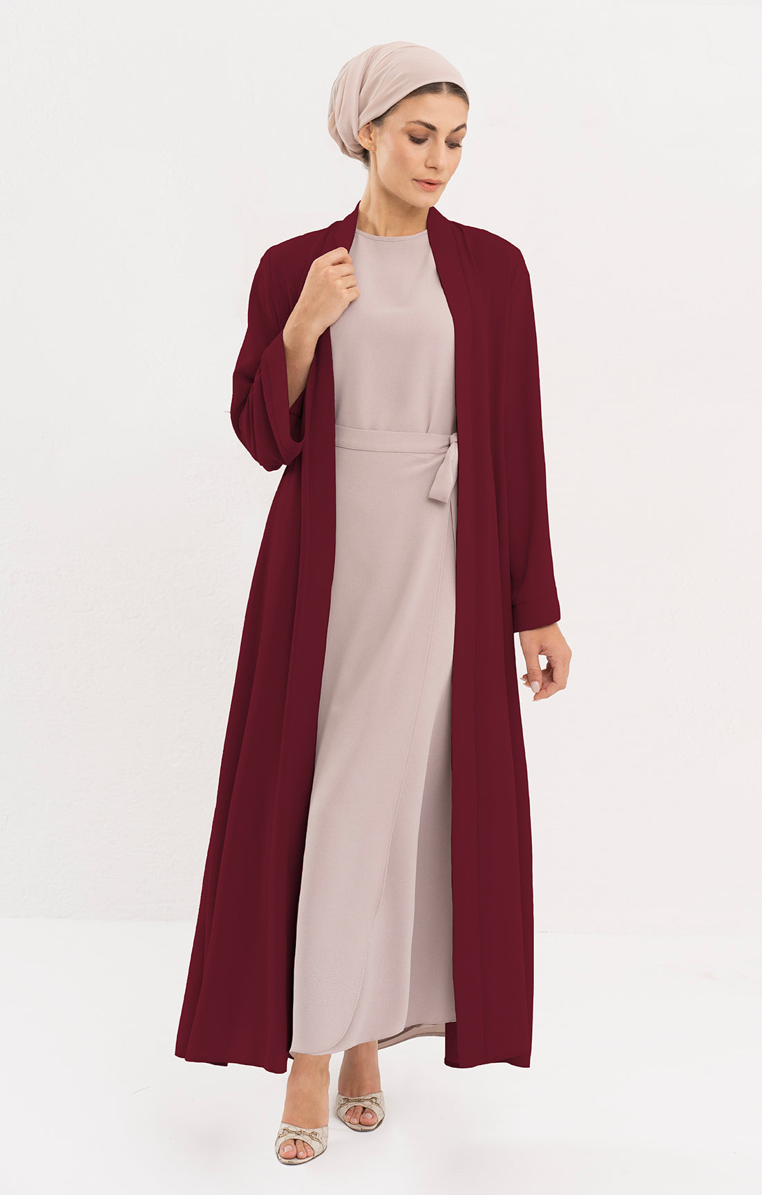 Sebil Modest Long Open Front Duster Jacket-Maroon | Modest Muslim ...
