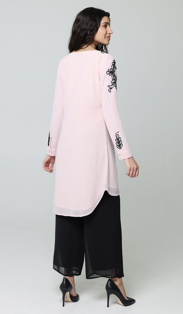 Selena Embroidered Long Modest Tunic - Blush Pink