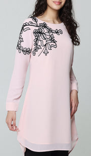 Tunique Longue Modeste Brodée Selena - Rose Blush