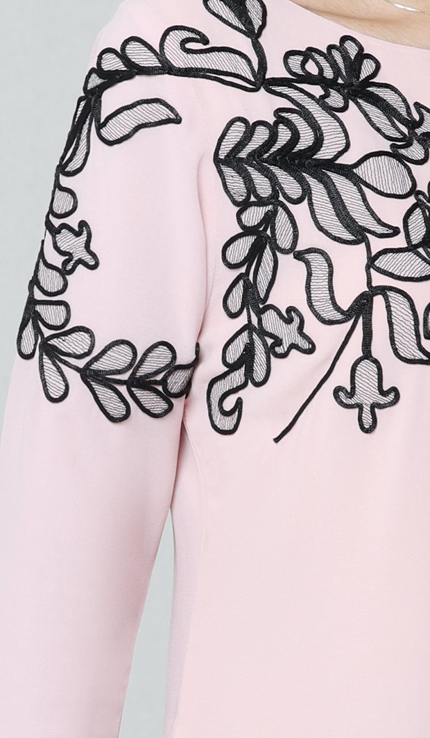 Selena Embroidered Long Modest Tunic - Blush Pink