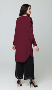 Selena Embroidered Long Modest Tunic - Maroon