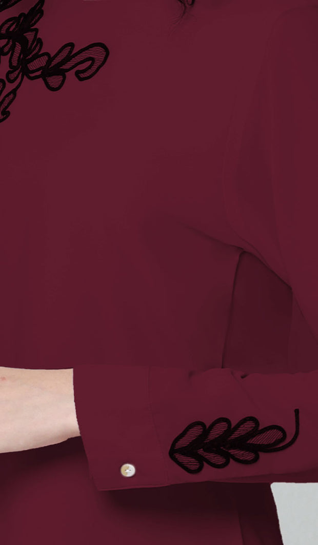 Selena Embroidered Long Modest Tunic - Maroon