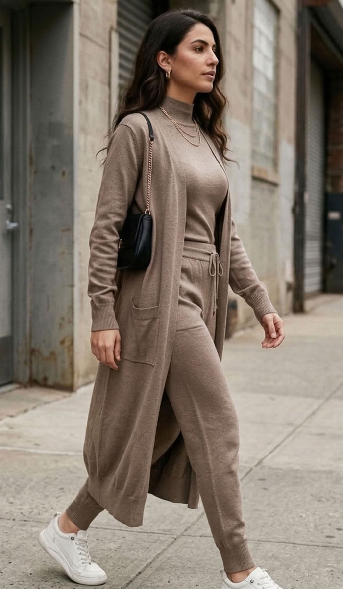 Serene Essential Longline Open-Front Pocket Cardigan - Mocha