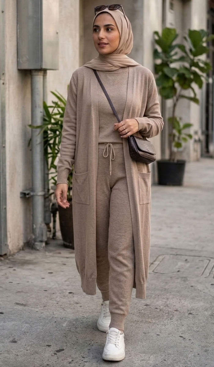 Serene Essential Longline Open-Front Pocket Cardigan - Mocha