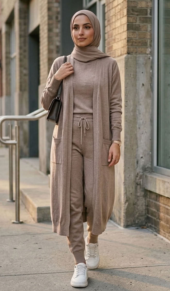 Serene Essential Longline Open-Front Pocket Cardigan - Mocha