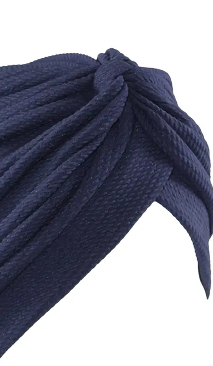 Sidra One Piece Pull on Stretchy Turban - Navy