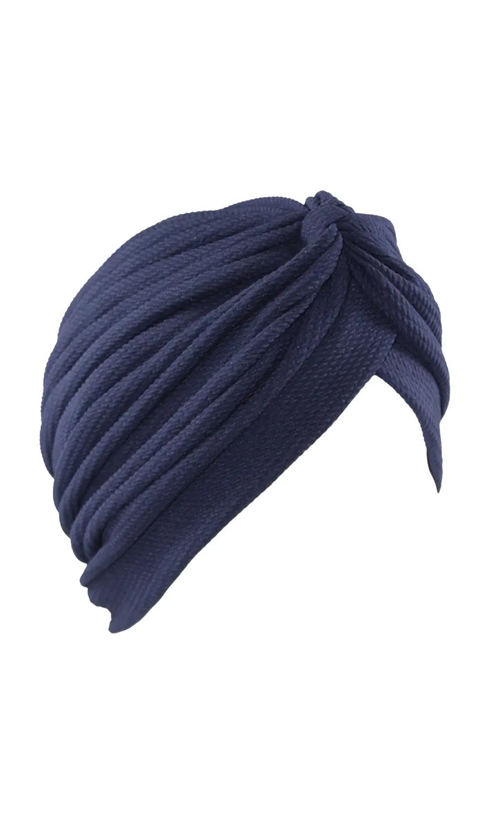 Sidra One Piece Pull on Stretchy Turban - Navy