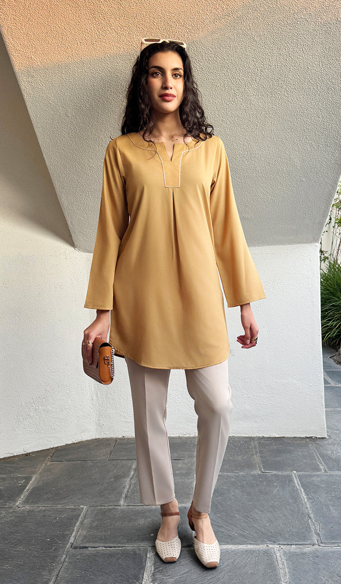 Silva Mostly Cotton Long Modest Tunic - Saffron - PREORDER (ships in 2 weeks)