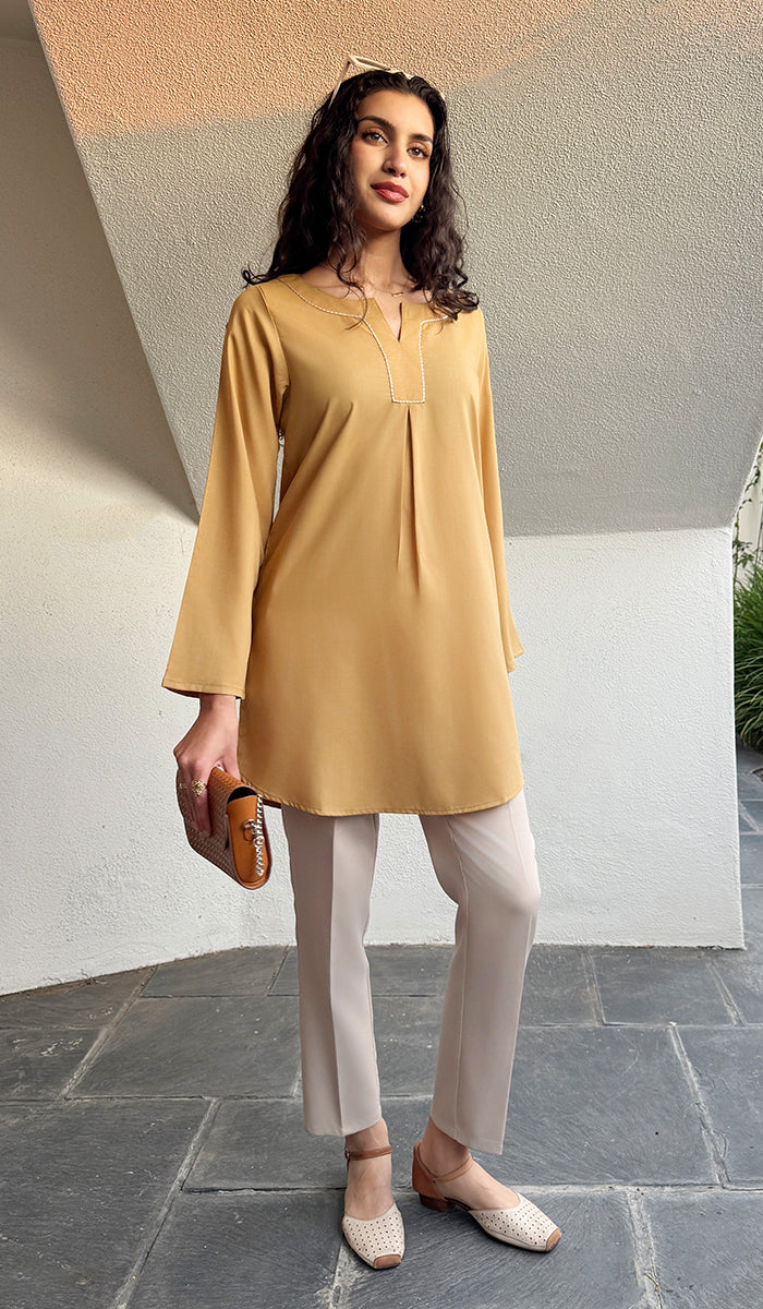 Silva Mostly Cotton Long Modest Tunic - Saffron - PREORDER (ships in 2 weeks)